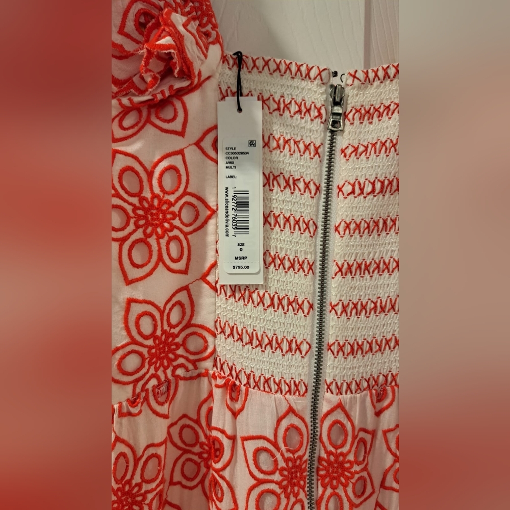 Alice + Olivia White Maxi Dress with Red Floral Eyelet Pattern - Picture 12 of 12